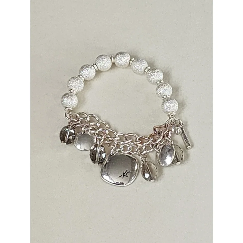 KENNETH COLE REACTION Stretch Charm Bracelet‎ Faux Pearl Multi Chain FREE $HIP!!